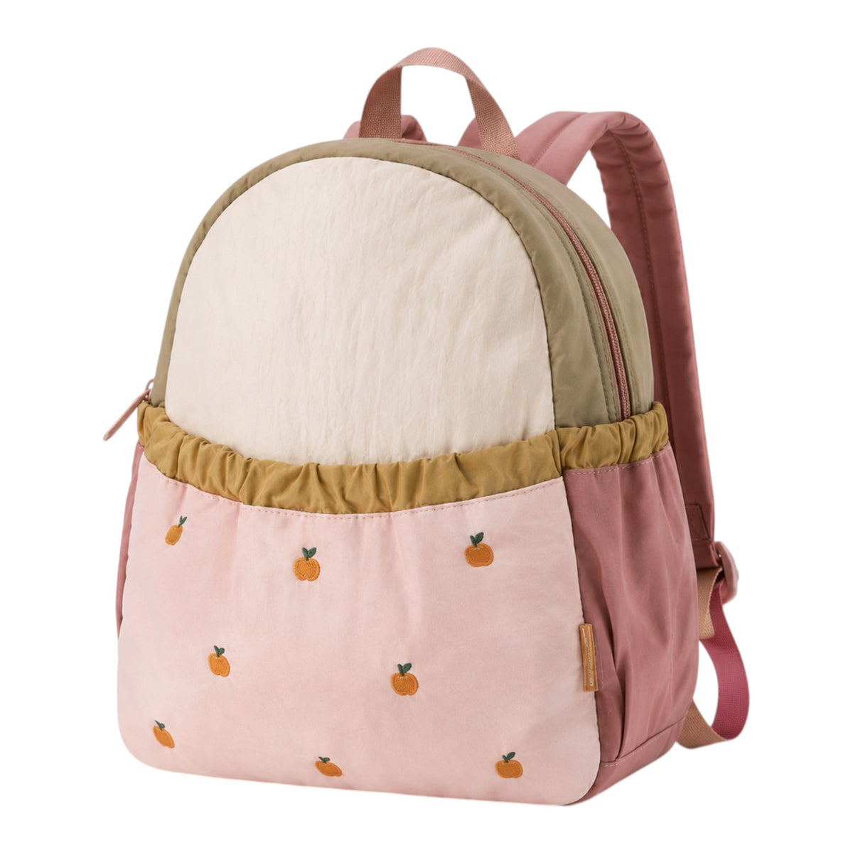 Sac à dos enfant Univers Sac rose et beige en nylon léger avec broderies de petites pommes pour la maternelle