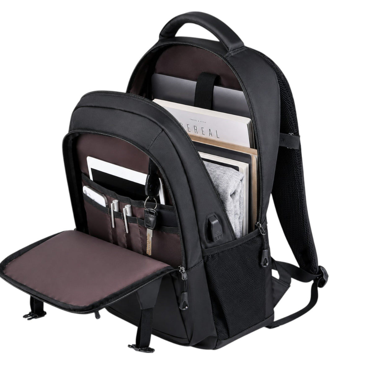 Sac à dos Univers Sac noir imperméable pour ordinateur portable avec compartiments de rangement et port casque