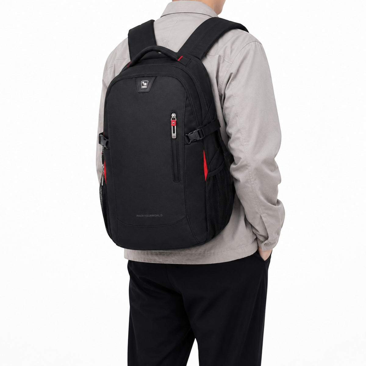Sac à dos ordinateur noir imperméable Univers Sac avec compartiments zippés et bretelles ergonomiques