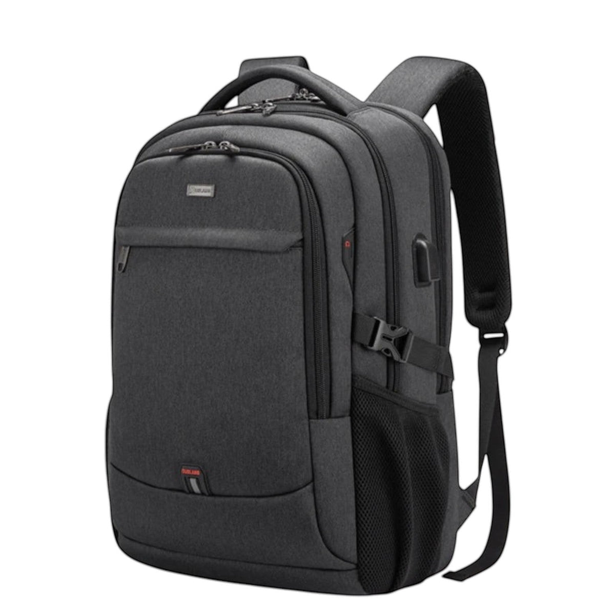 Sac à dos Univers Sac gris foncé en nylon, idéal pour ordinateur portable 17,3 pouces, voyage et affaires, avec port USB.