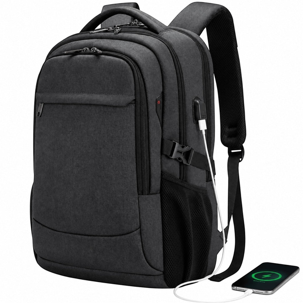 Univers Sac sac à dos noir en nylon pour ordinateur portable 17,3 pouces avec port USB et logo lettre