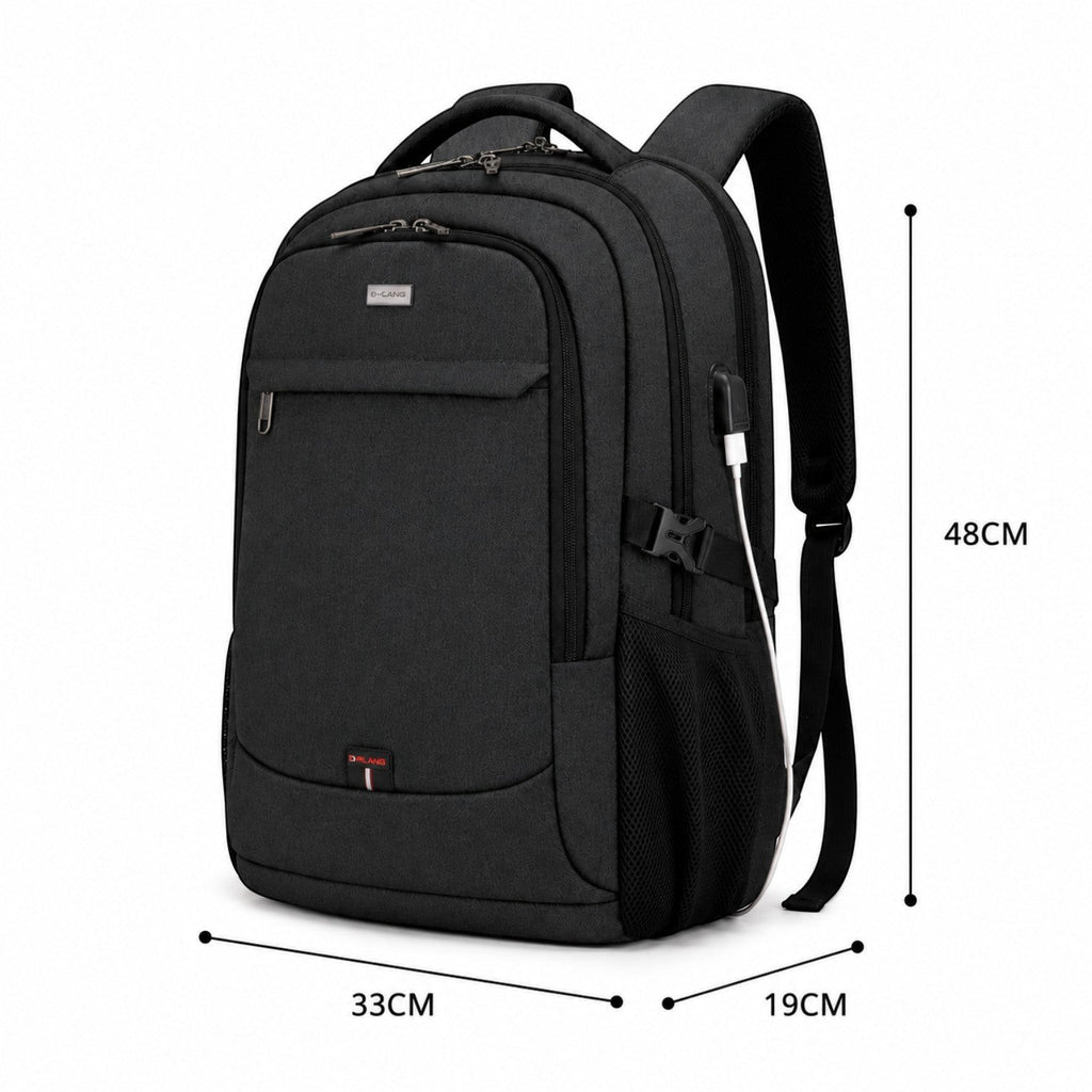 Univers Sac sac à dos noir en nylon pour ordinateur portable 17,3 pouces, avec port USB et poches multiples, idéal pour le voyage et le travail.