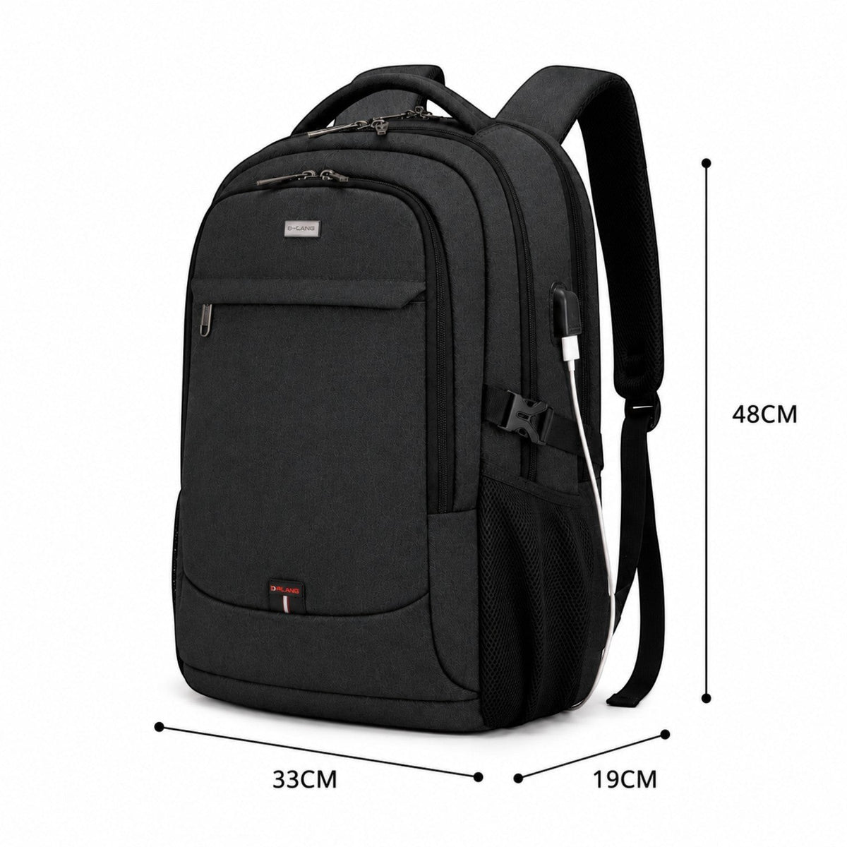 Univers Sac sac à dos noir en nylon pour ordinateur portable 17,3 pouces, avec port USB et poches multiples, idéal pour le voyage et le travail.