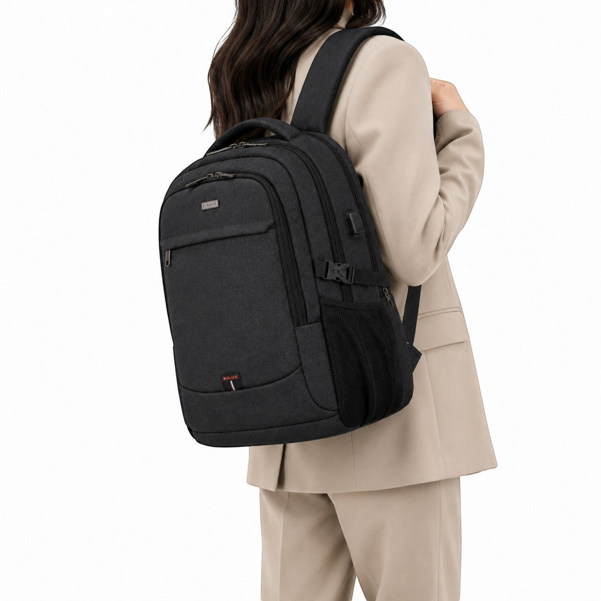 Univers Sac sac à dos noir en nylon pour ordinateur portable 17,3 pouces, avec port USB, idéal pour le voyage et le travail.