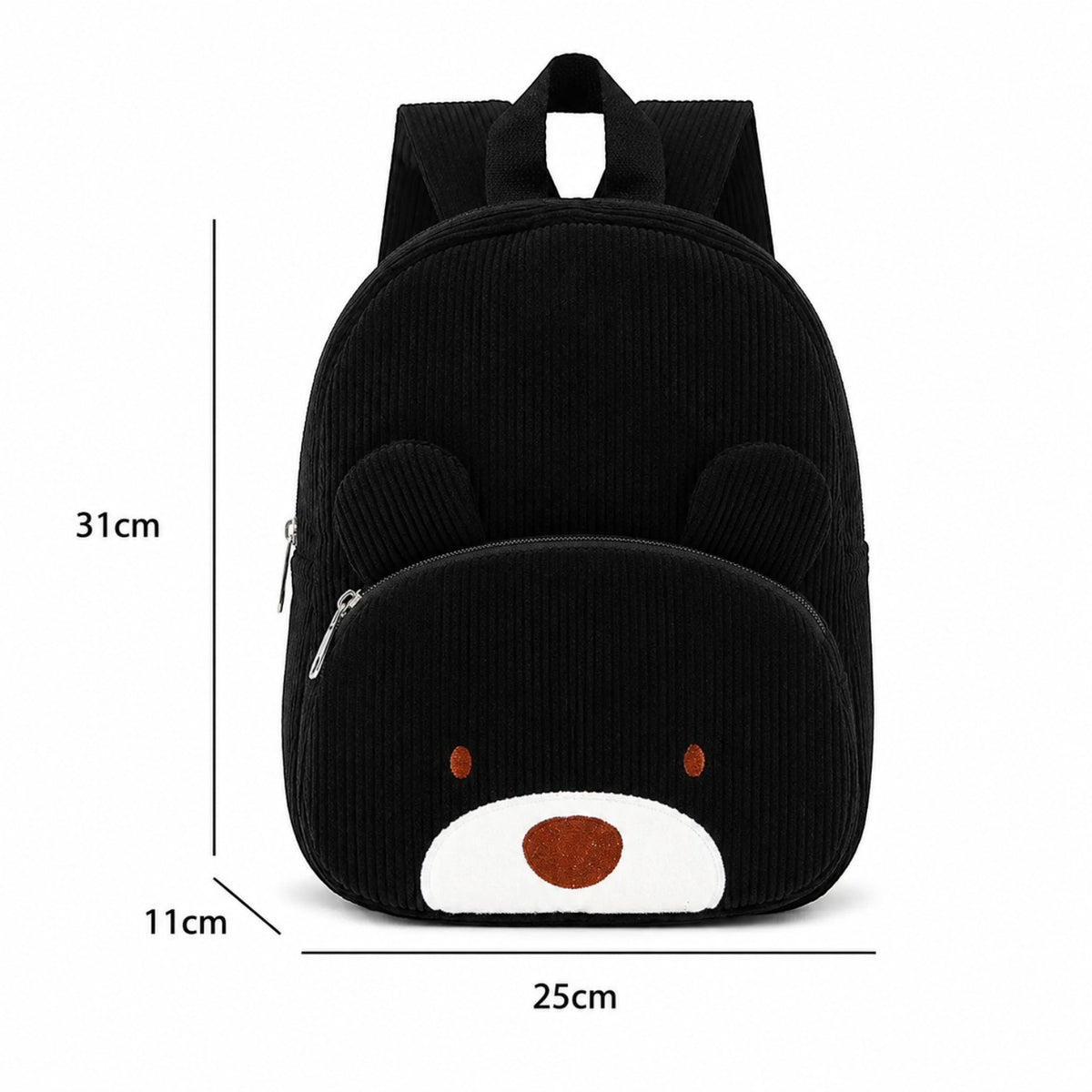 Sac à dos Univers Sac pour enfant en velours côtelé noir avec motif ours brodé et personnalisation du prénom