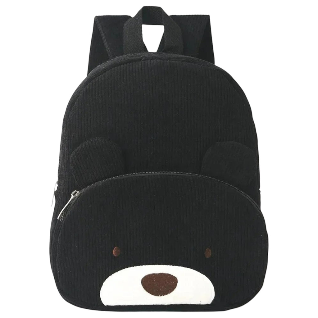 Sac à dos pour enfant Univers Sac en velours côtelé noir avec motif ours mignon et espace pour nom personnalisé