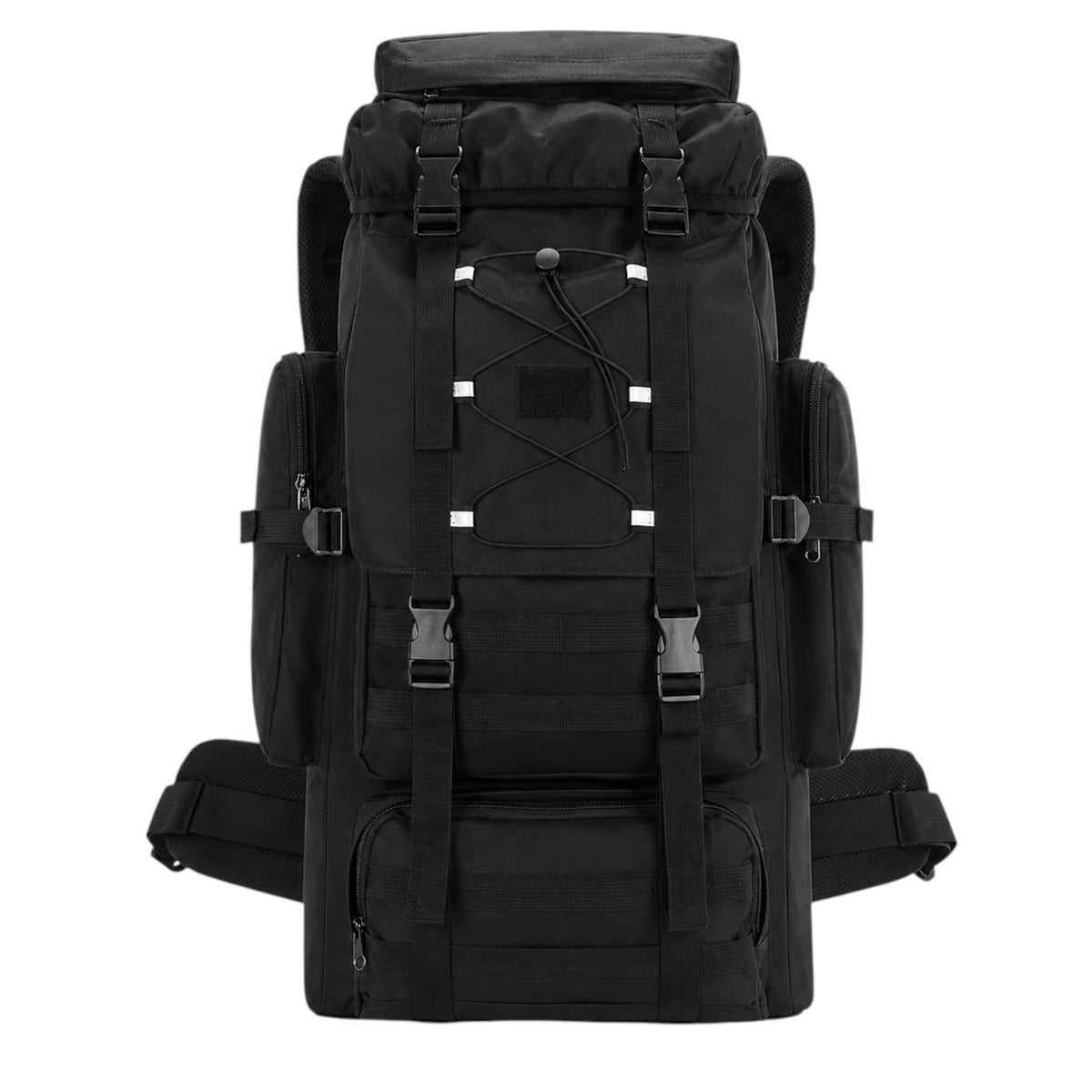Sac à dos de randonnée noir 130L Univers Sac en nylon imperméable avec système Molle et bandes réfléchissantes