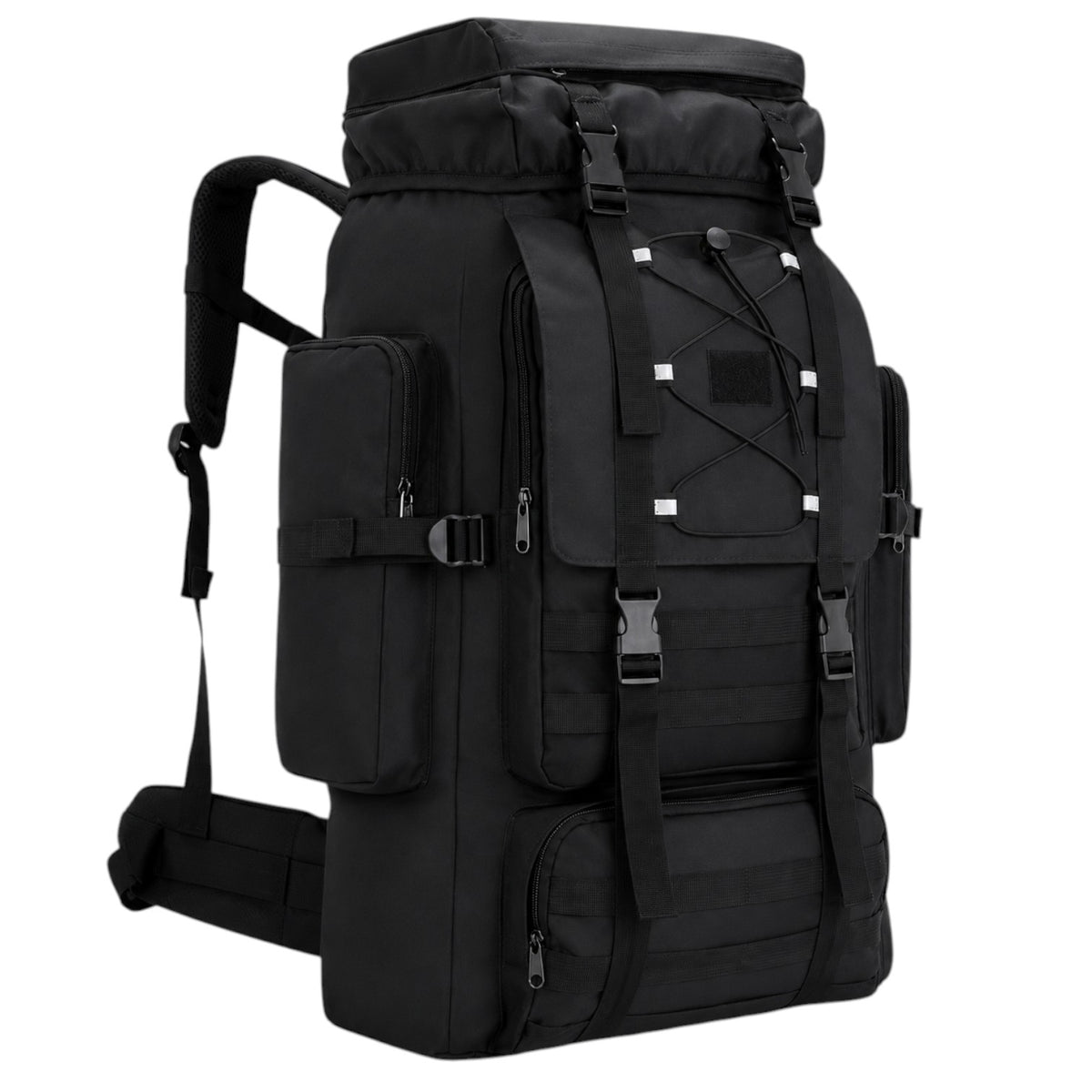 Sac à dos de randonnée noir 130L Univers Sac en nylon imperméable avec système Molle et bandes réfléchissantes