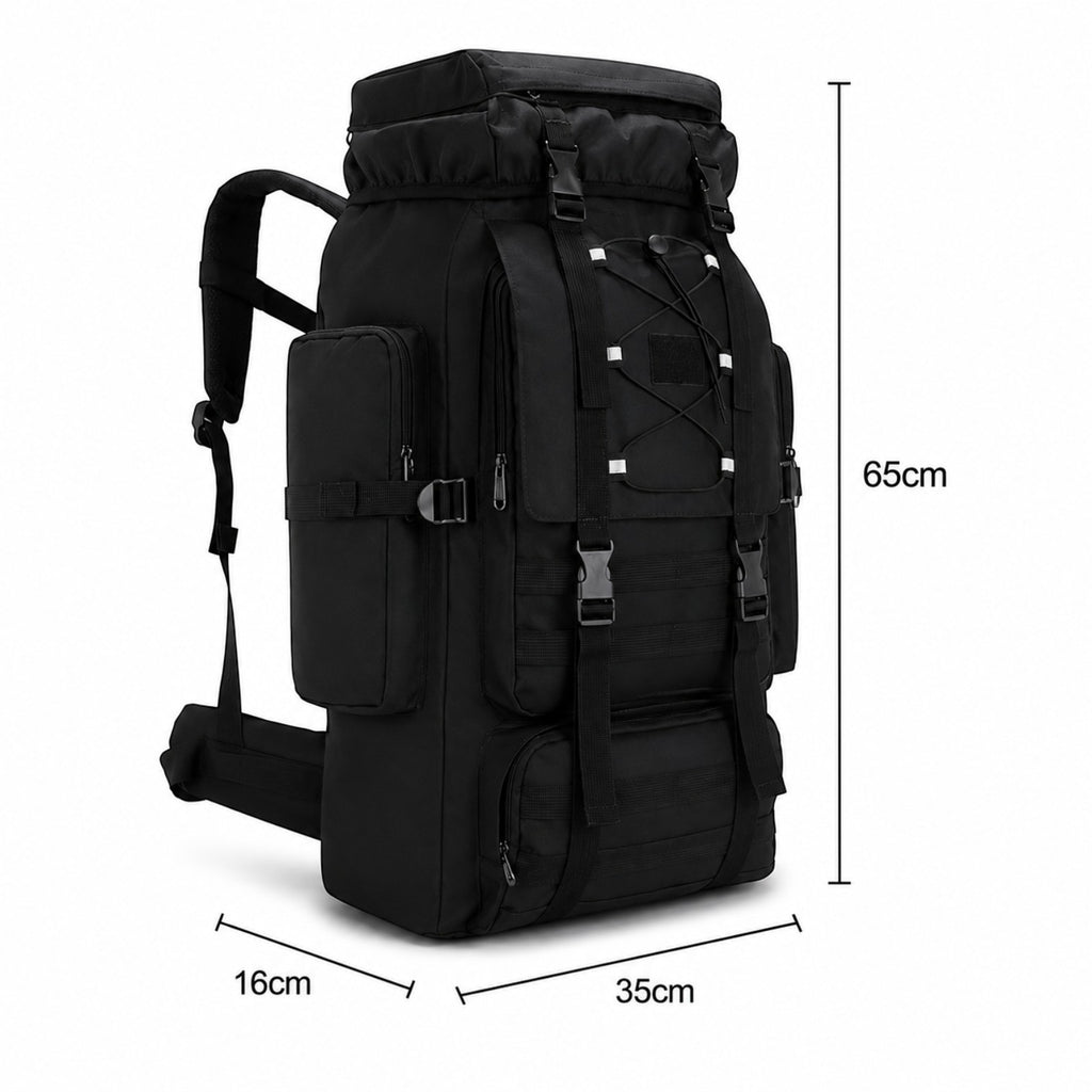 Sac à dos de randonnée noir 130L Univers Sac en nylon imperméable avec système Molle et bandes réfléchissantes