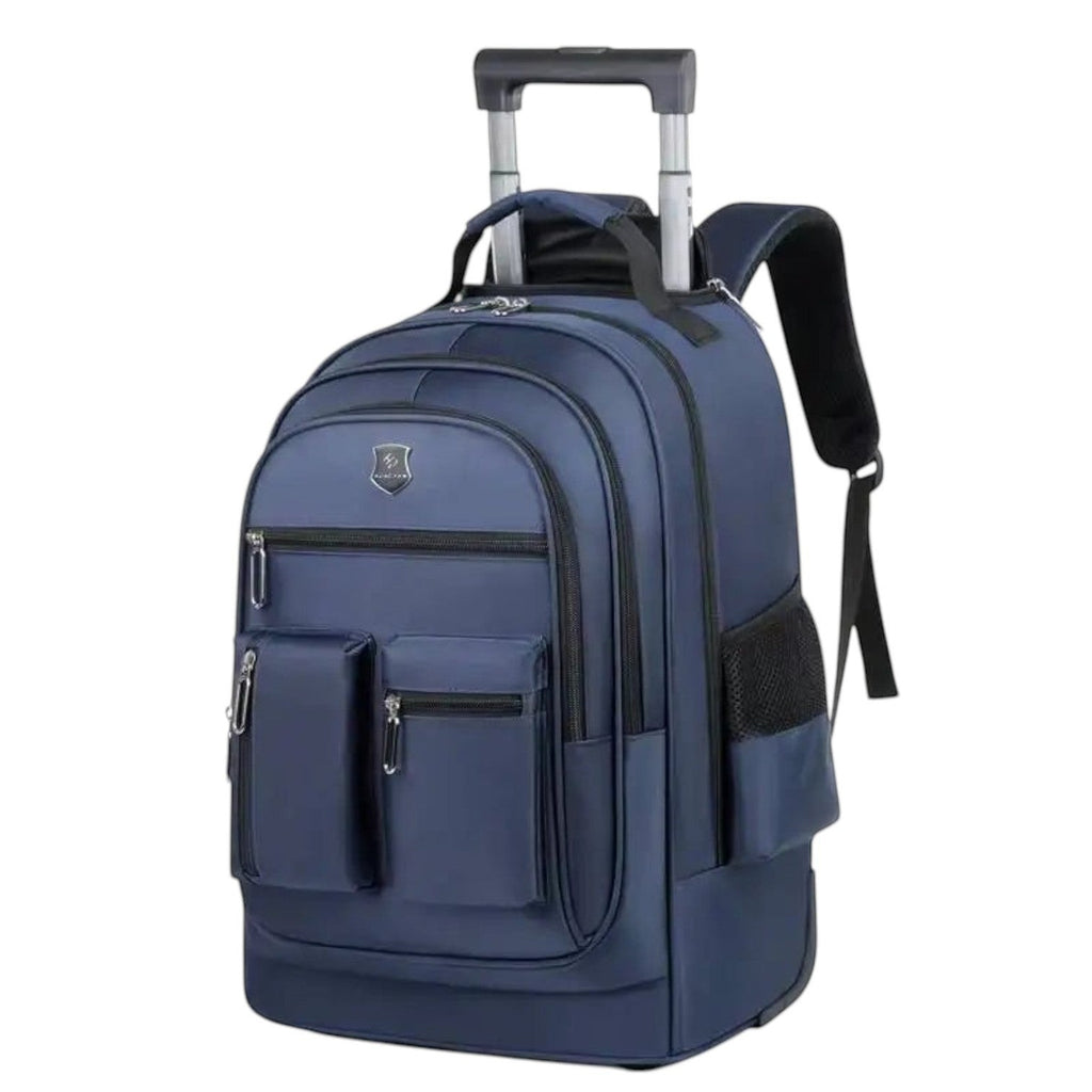 Sac à dos de voyage bleu Univers Sac avec roulettes, poignée télescopique et multiples poches zippées pour homme