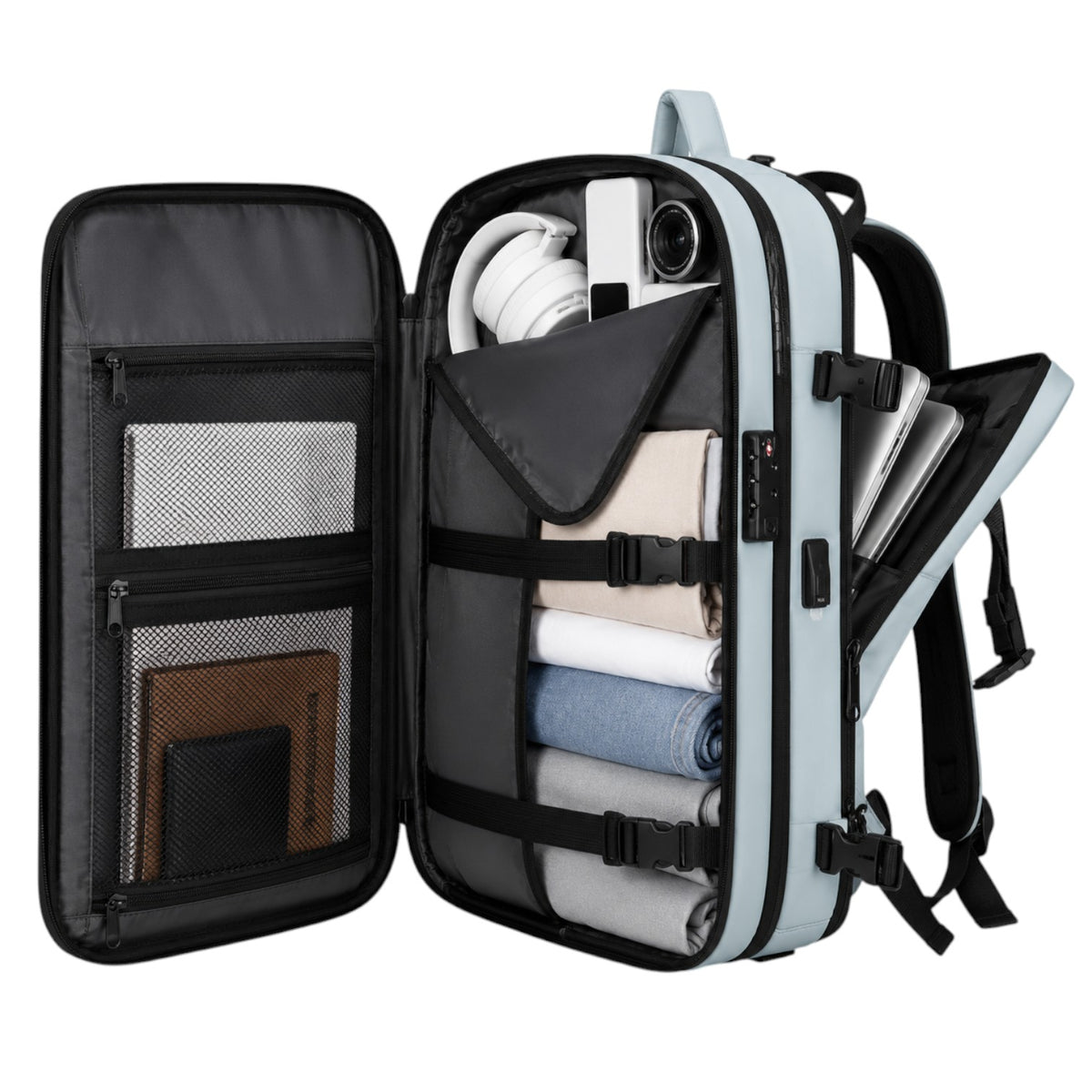 Sac à dos de voyage Univers Sac bleu clair avec compartiment de compression sous vide et rangement pour ordinateur