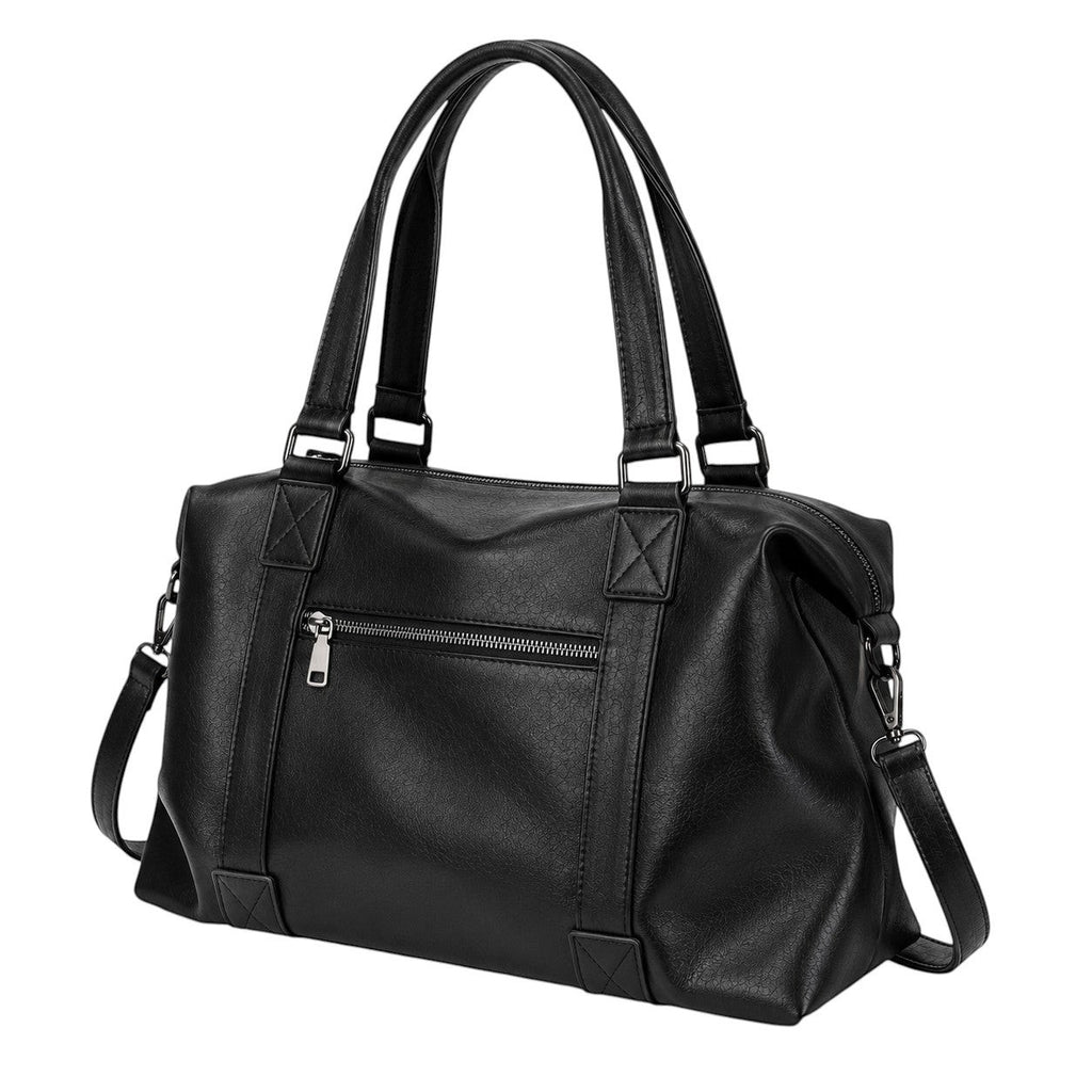 Sac fourre-tout noir en cuir synthétique UOSU avec fermeture éclair et bandoulière réglable, idéal pour un usage quotidien.
