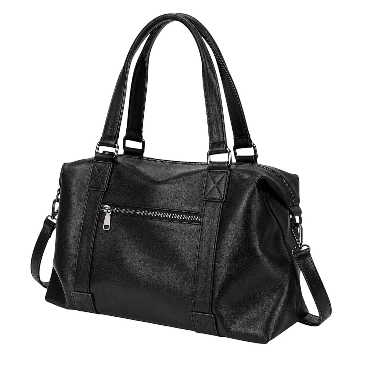 Sac fourre-tout noir en cuir synthétique UOSU avec fermeture éclair et bandoulière réglable, idéal pour un usage quotidien.