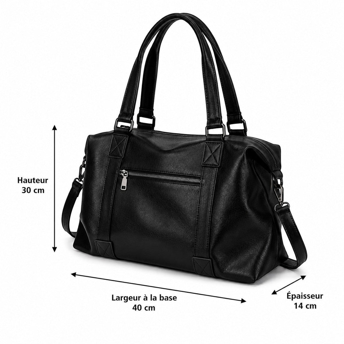 Sac fourre-tout noir en cuir synthétique souple Univers Sac avec fermeture éclair et deux anses. Idéal pour un usage quotidien.