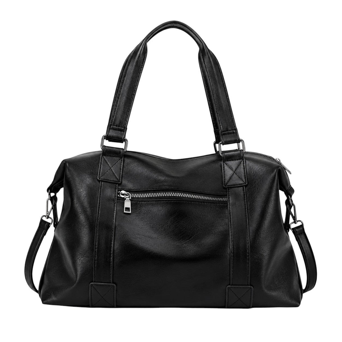 Sac fourre-tout noir en similicuir UOSU avec fermeture éclair et deux anses, idéal pour un usage quotidien.