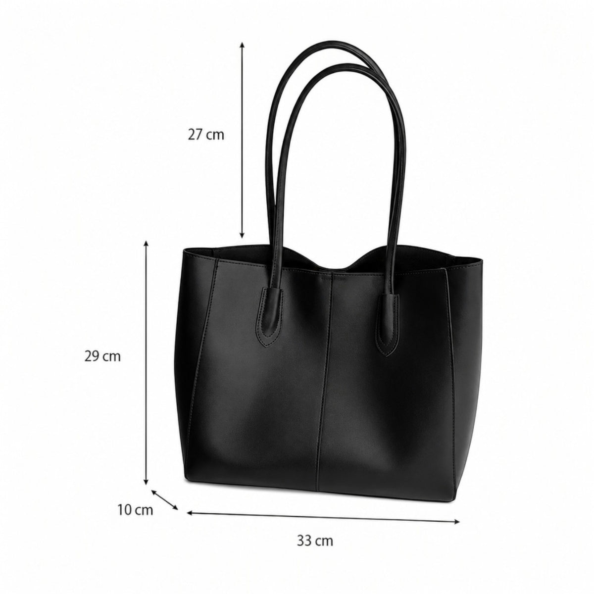 Sac fourre-tout noir en cuir PU souple, style lady, avec fermeture à boucle magnétique et poche intérieure zippée. Univers Sac.