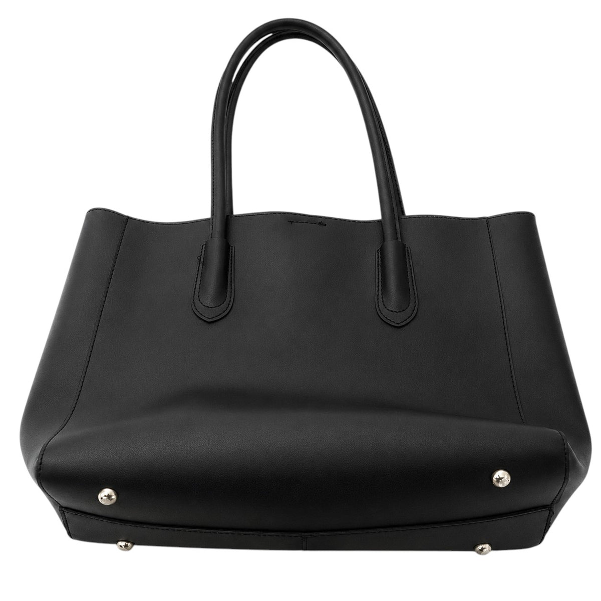 Sac fourre-tout noir en cuir PU souple, style lady, avec fermeture à boucle magnétique et pieds métalliques. Univers Sac.