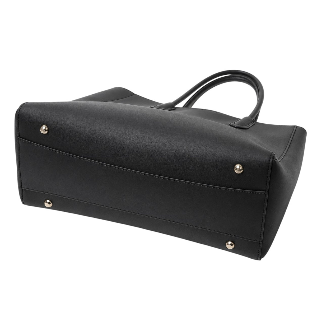 Sac fourre-tout noir en cuir PU souple, style lady, avec fermeture à boucle magnétique et pieds de protection.