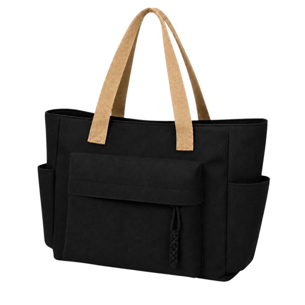 Sac fourre-tout noir en toile Univers Sac avec poches extérieures et anses contrastantes en toile beige.