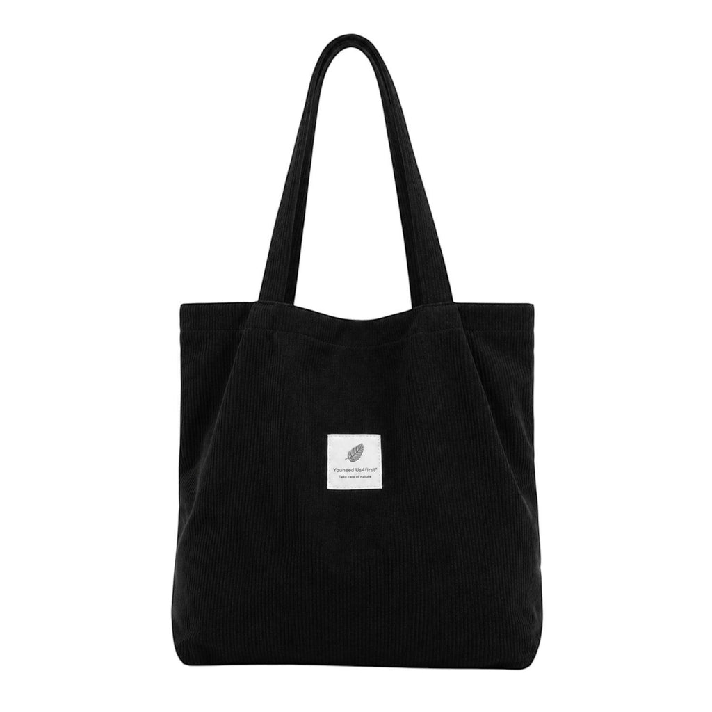 Sac fourre-tout noir en velours côtelé Univers Sac avec deux anses, idéal pour un usage quotidien.