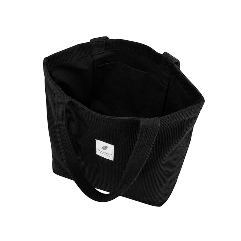 Sac fourre-tout noir en velours côtelé Univers Sac avec deux anses et une poche intérieure zippée.