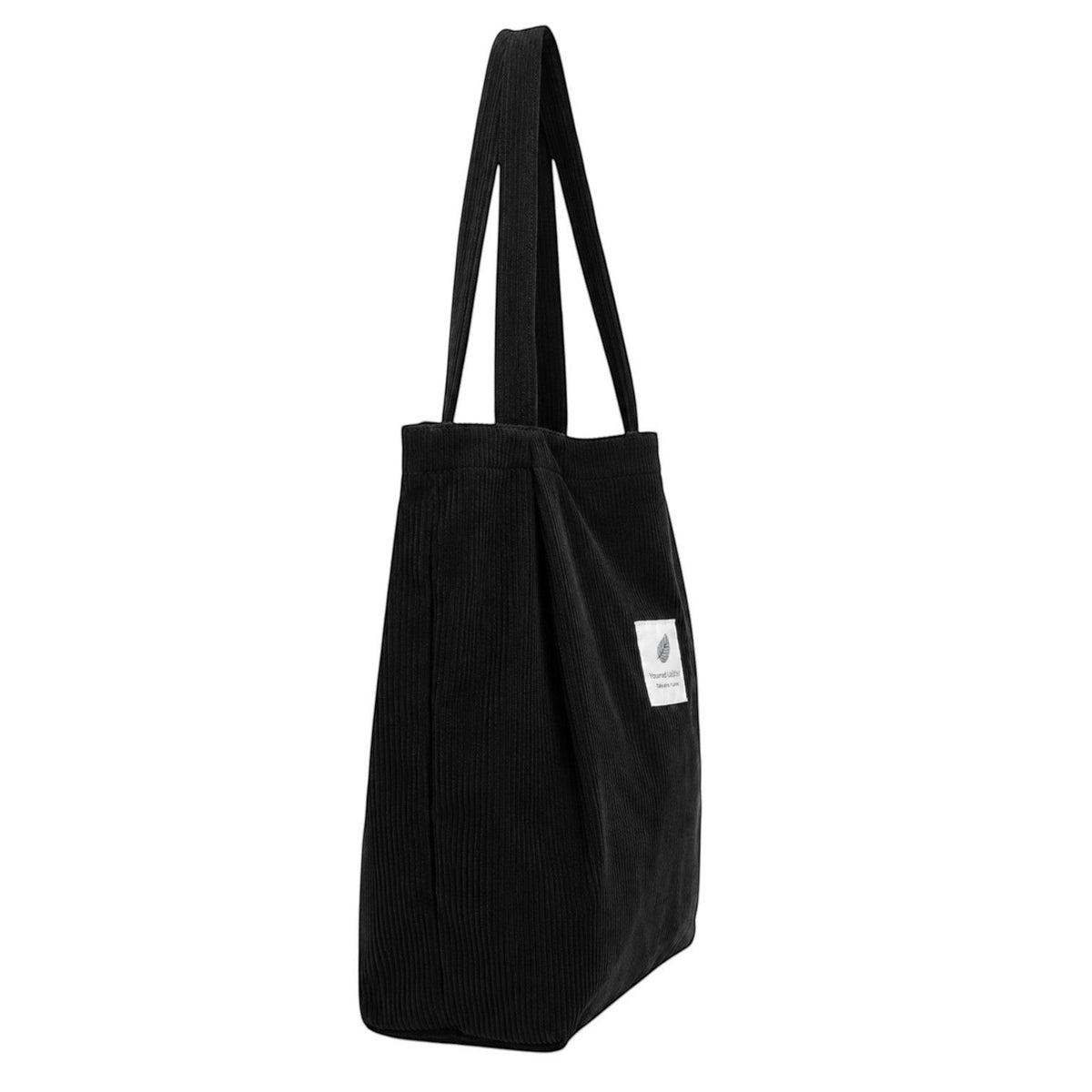 Sac fourre-tout noir en velours côtelé souple avec deux anses, idéal pour femmes. Marque Univers Sac.