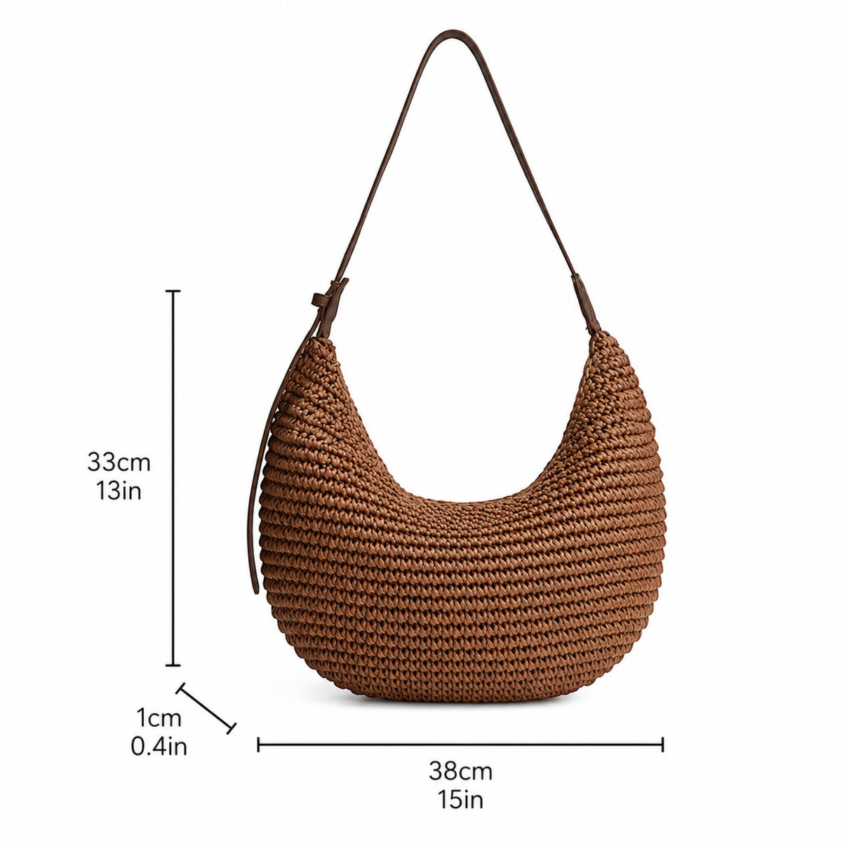 Sac hobo marron en paille tressée Univers Sac avec fermeture éclair et doublure en polyester.