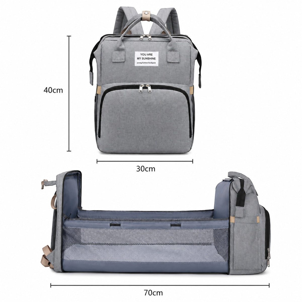 Sac à langer Univers Sac gris convertible en lit de voyage pliable pour bébé avec compartiments spacieux