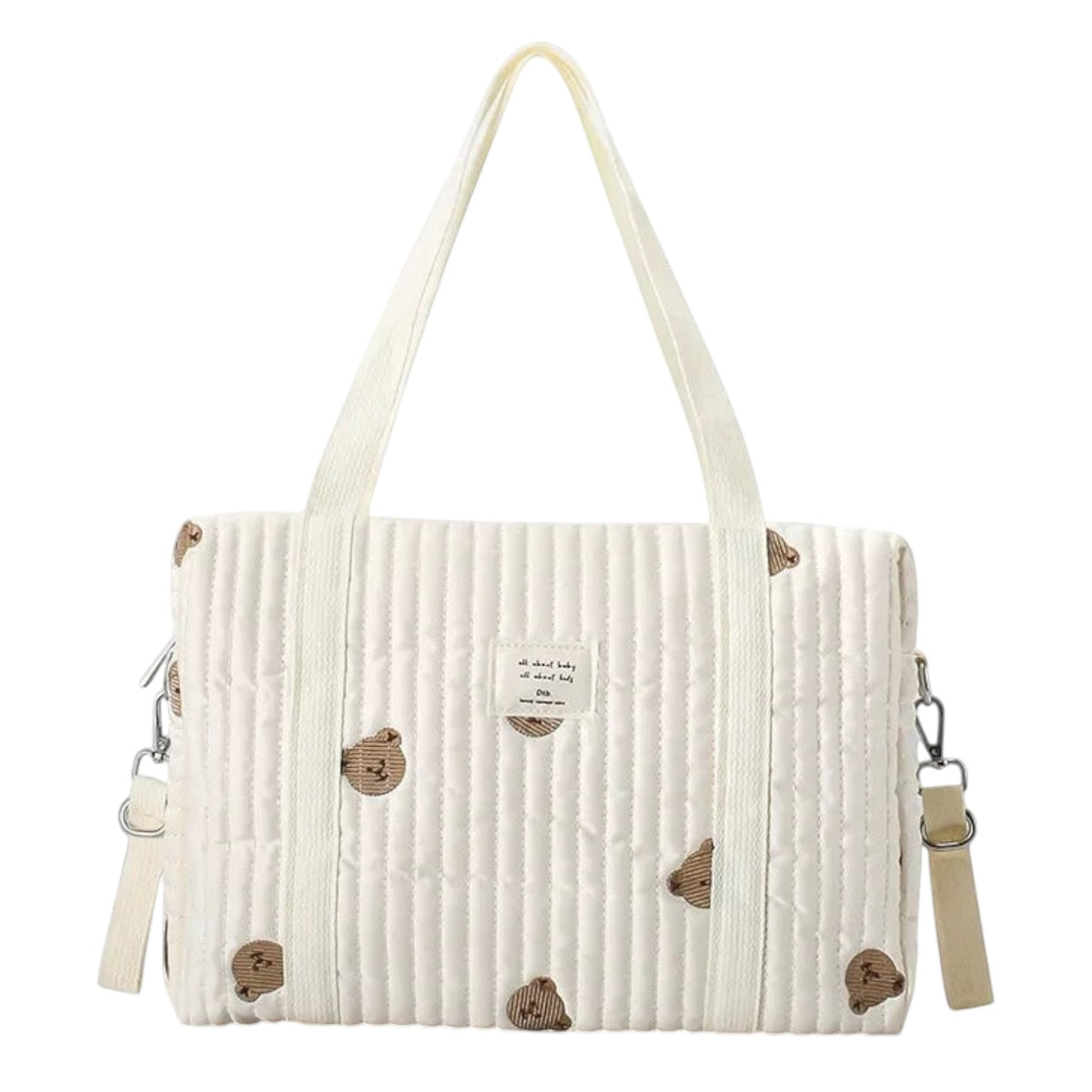 Sac à langer Univers Sac blanc en nylon matelassé avec motif ours brodé, style hobo pratique pour maman