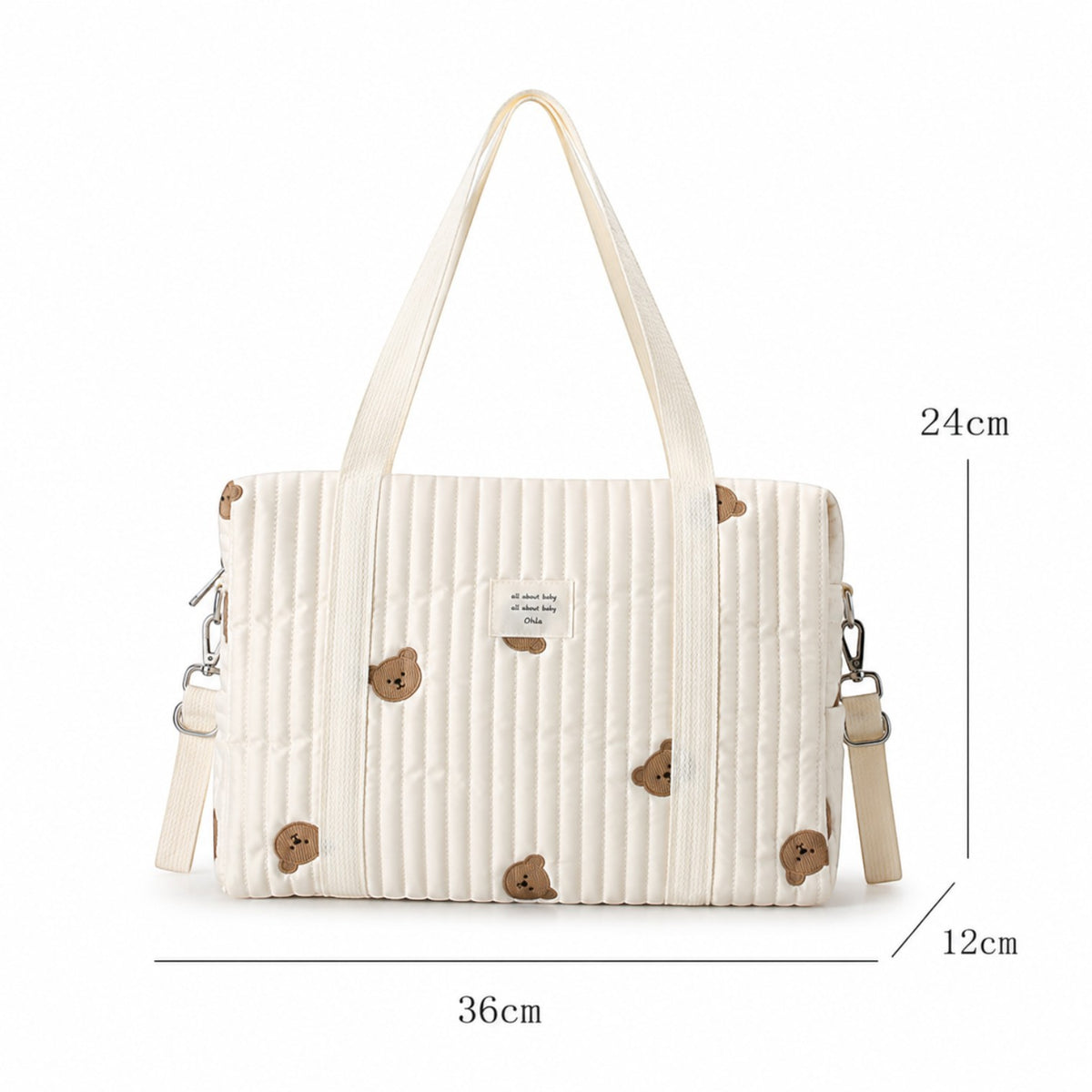 Sac à langer Univers Sac beige matelassé avec motif ours brodé, style coréen, fermeture éclair et bandoulière pratique.