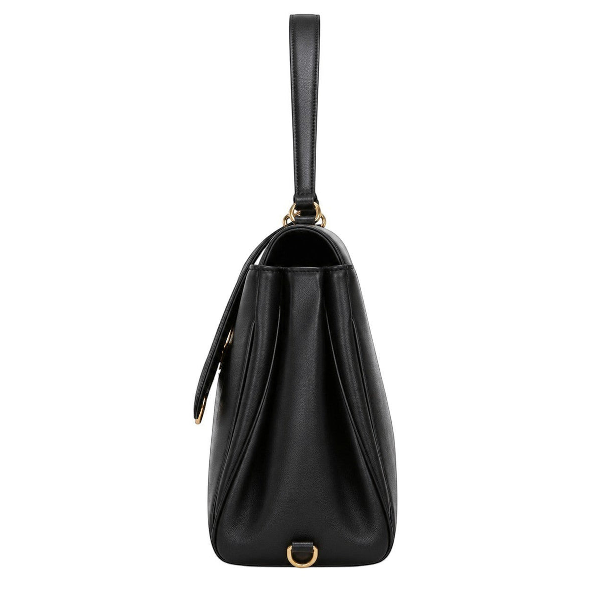 Sac à main noir en cuir de vache souple, de style satchel, par Univers Sac. Fermoir doré.