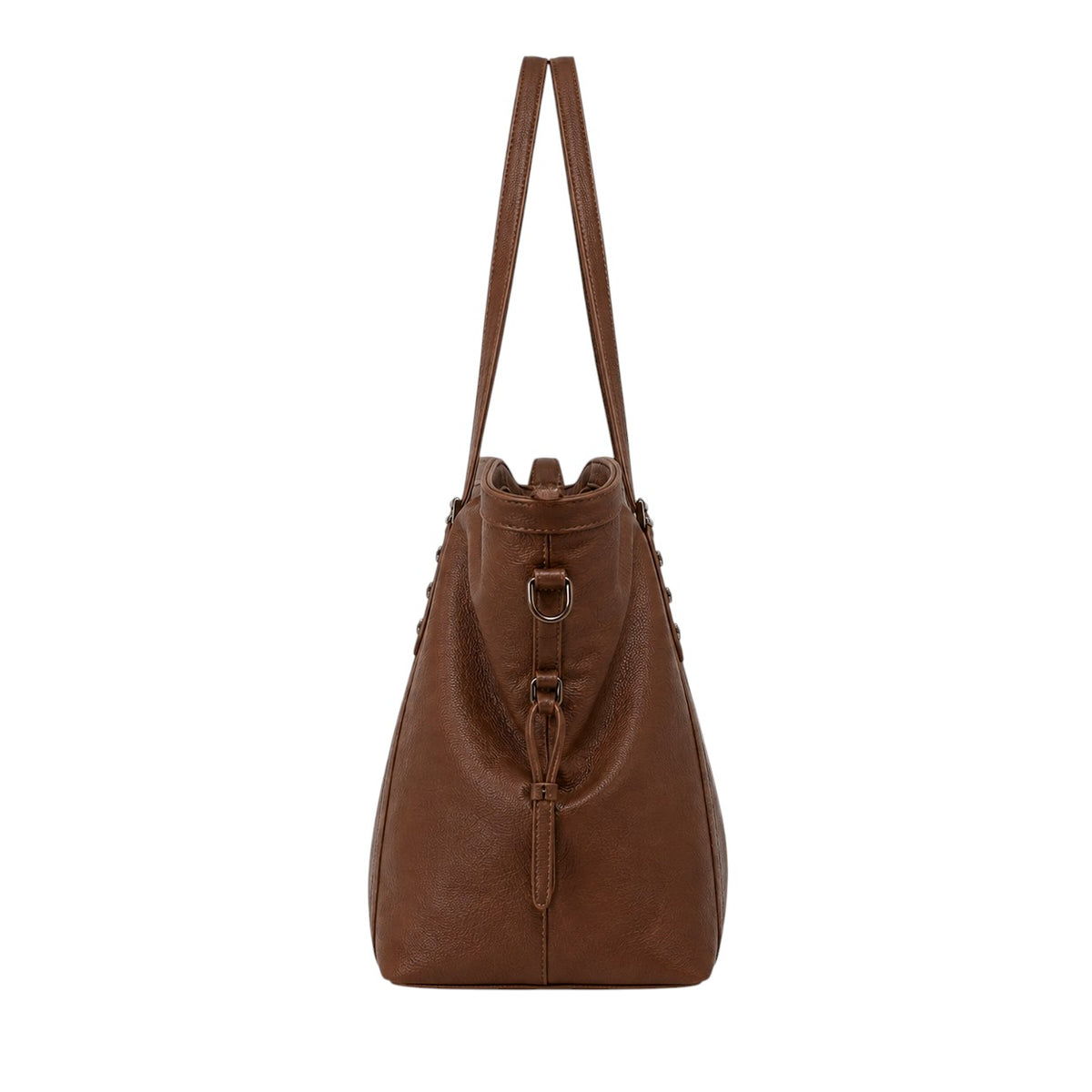 Sac à main marron en PU souple, avec rivets décoratifs et fermeture éclair, par Univers Sac