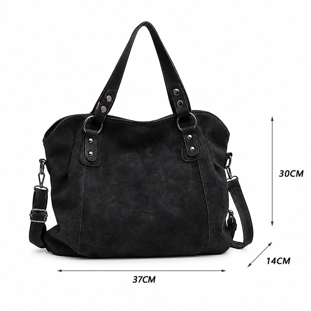 Sac à main noir en cuir PU vintage Univers Sac avec rivets et pompons, idéal pour un usage polyvalent.