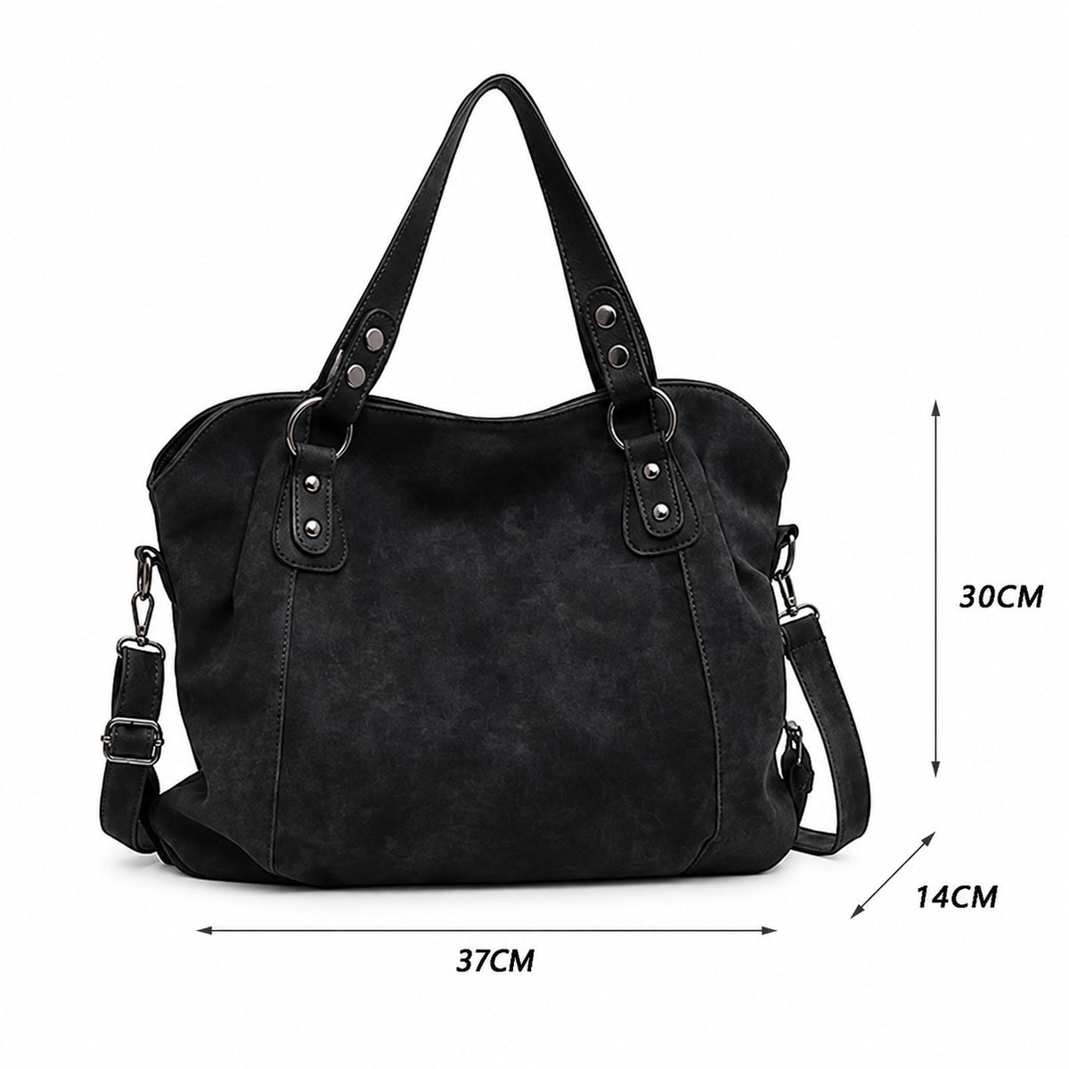 Sac à main noir en cuir PU vintage Univers Sac avec rivets et pompons, idéal pour un usage polyvalent.