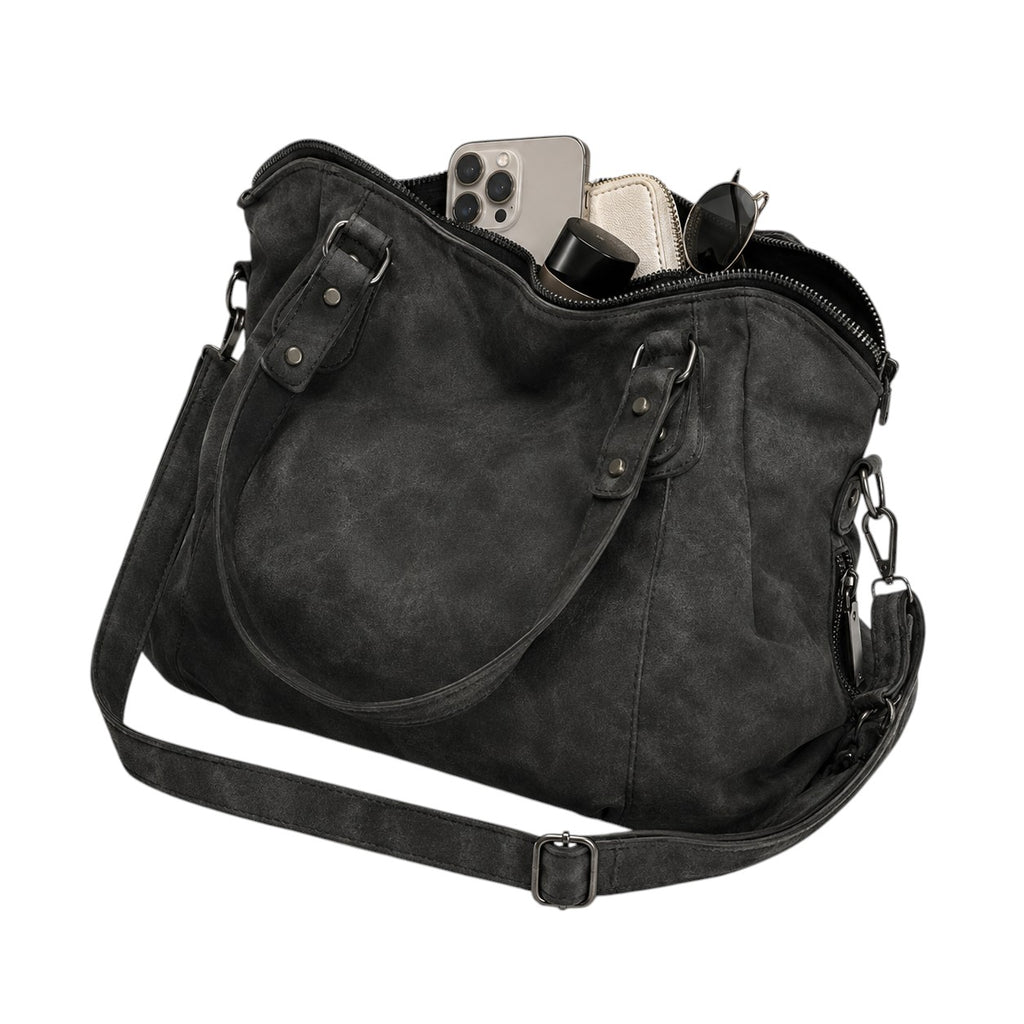 Sac à main Univers Sac en cuir PU noir, style vintage, avec rivets et pompons, idéal pour un usage polyvalent.