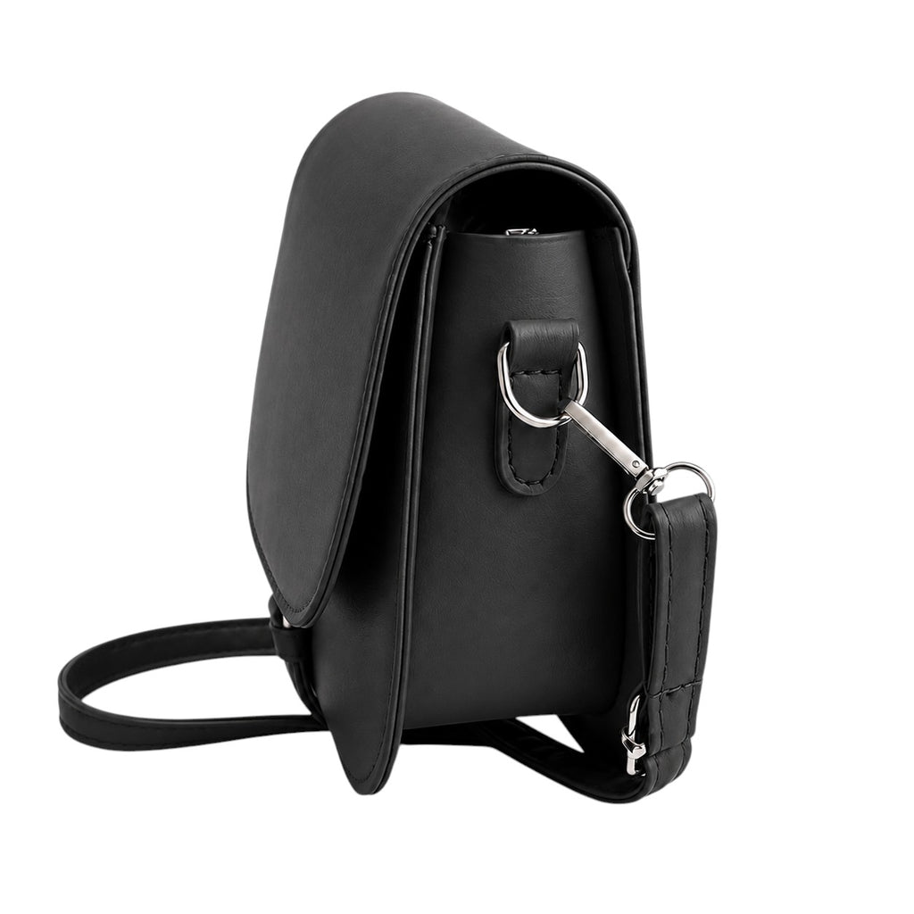 Sac à main noir en cuir PU souple Univers Sac, forme carrée, bandoulière réglable, idéal pour femme.
