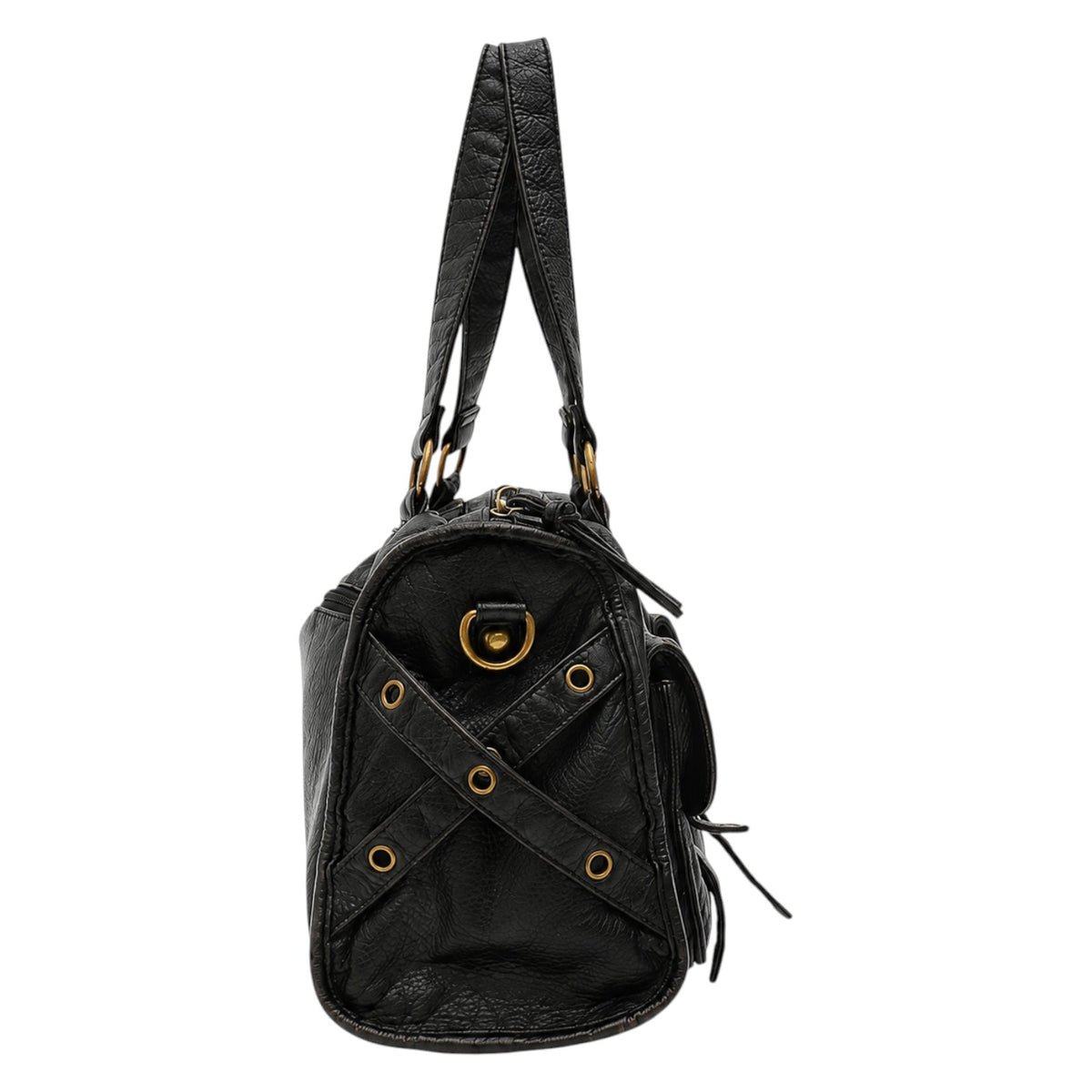 Sac à main noir en cuir PU souple Univers Sac avec bretelles croisées et rivets, poches extérieures et fermeture éclair.