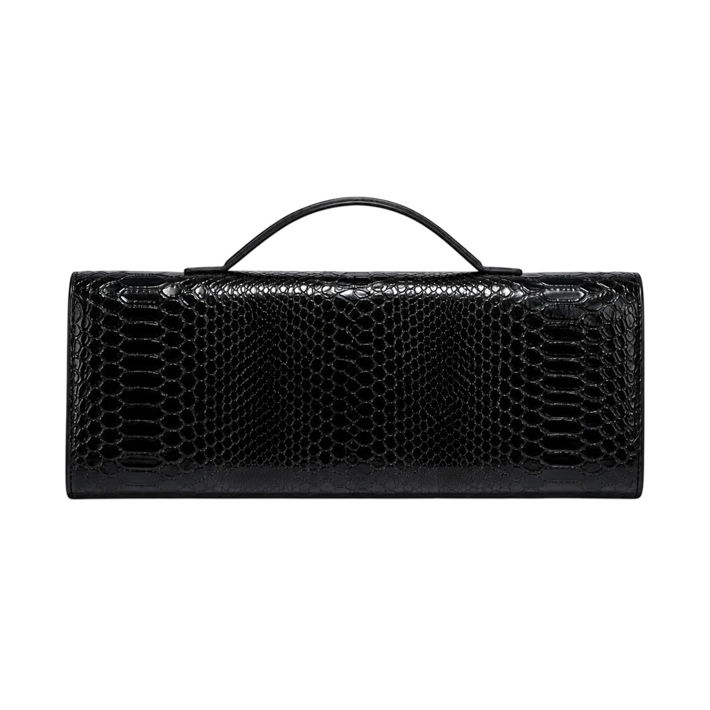 Sac à main noir en PU effet peau de serpent avec poignée supérieure et fermoir à loquet par Univers Sac