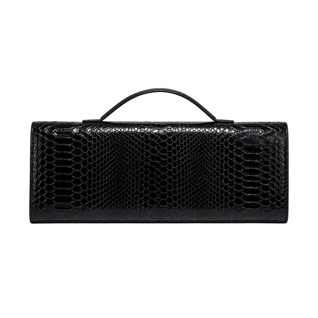 Sac à main noir en PU effet peau de serpent avec poignée supérieure et fermoir à loquet par Univers Sac