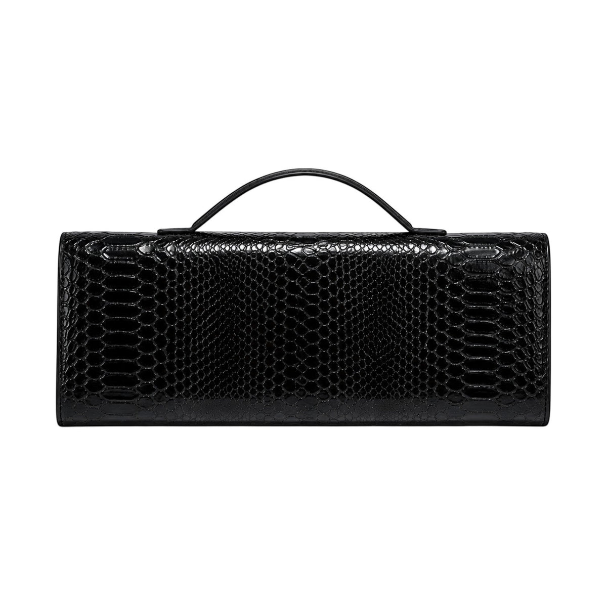 Sac à main noir en PU effet peau de serpent avec poignée supérieure et fermoir à loquet par Univers Sac