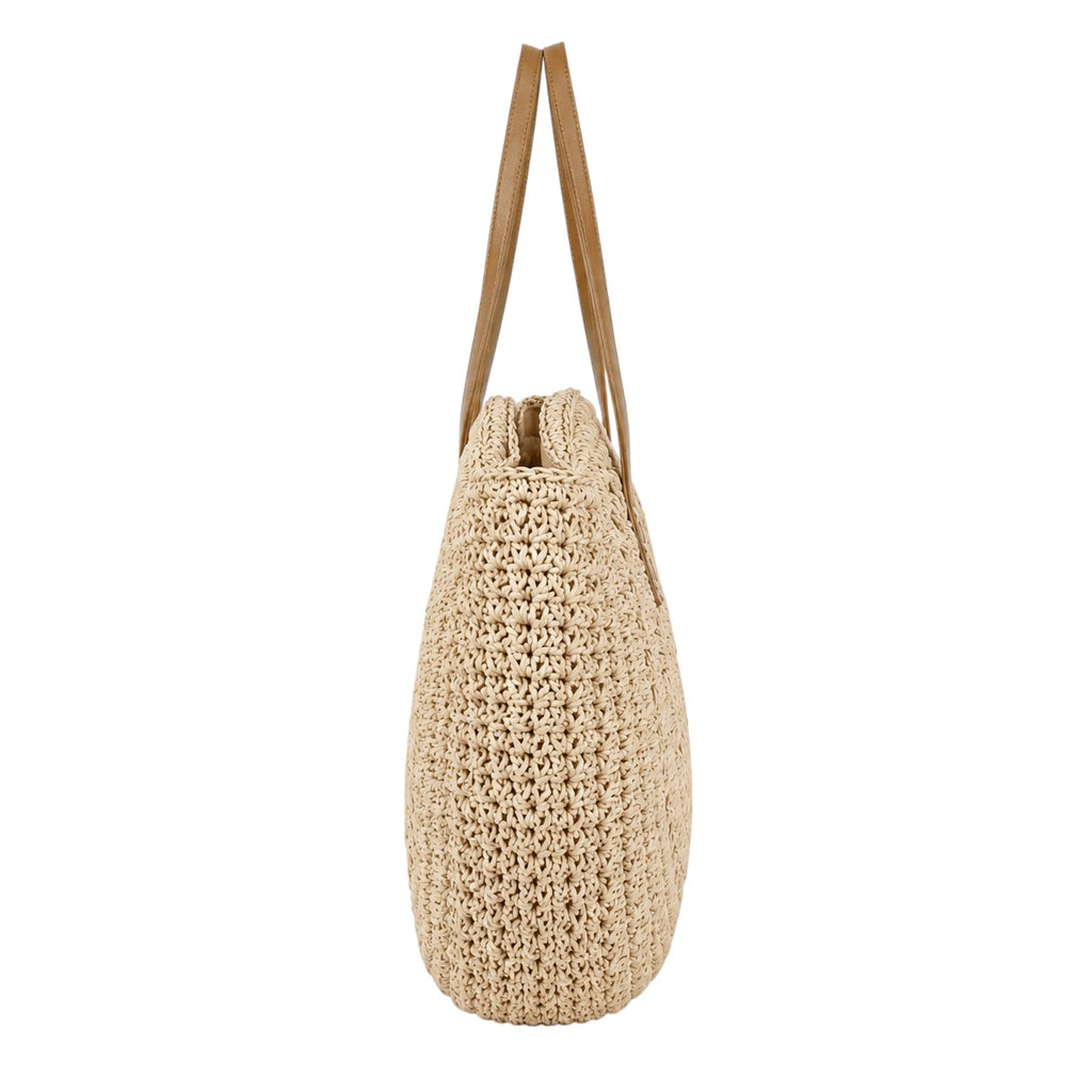 Sac à main rond en paille beige avec anses en cuir marron par Univers Sac
