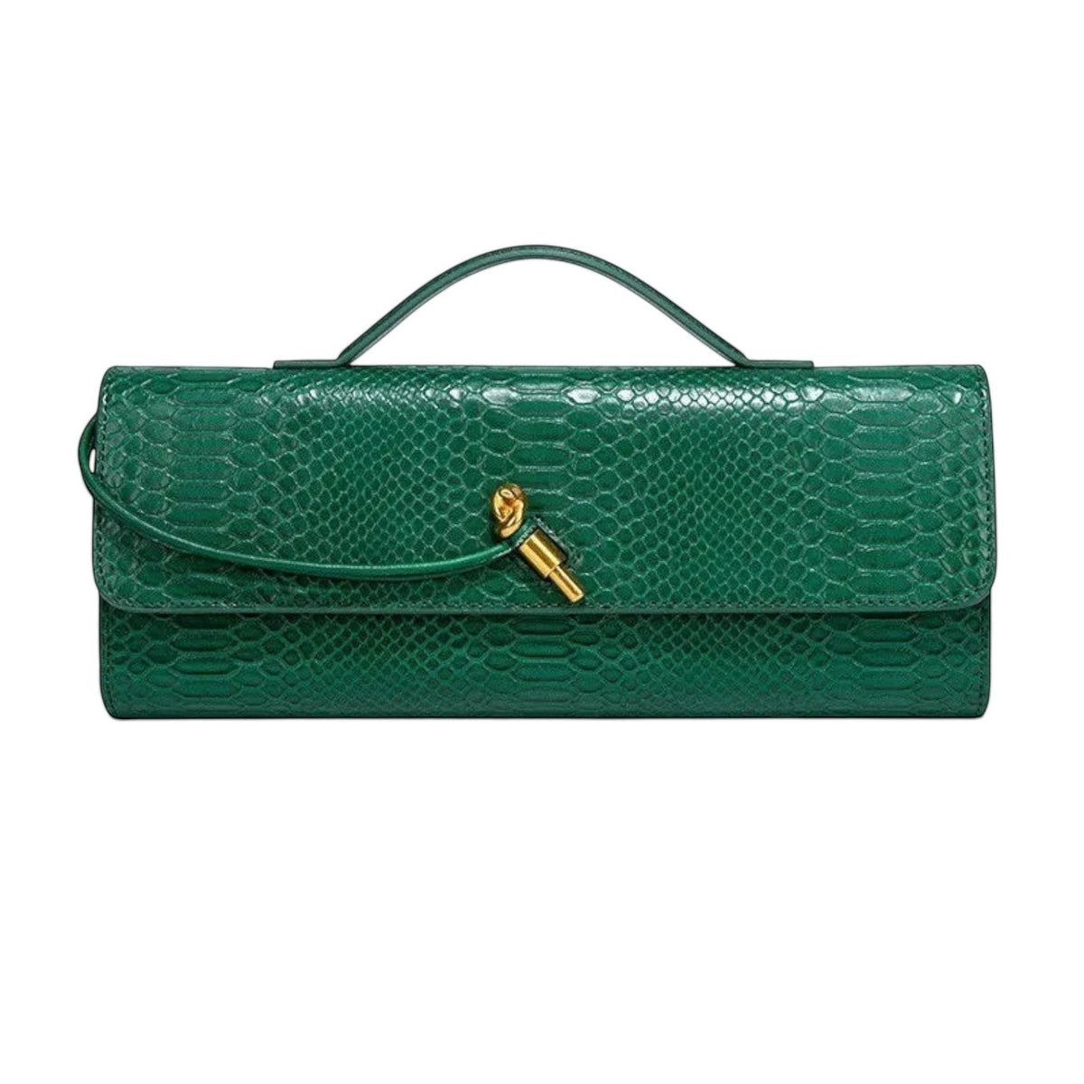 Sac à main bandoulière vert émeraude en PU texturé peau de serpent, avec fermoir doré et anse supérieure. Univers Sac.