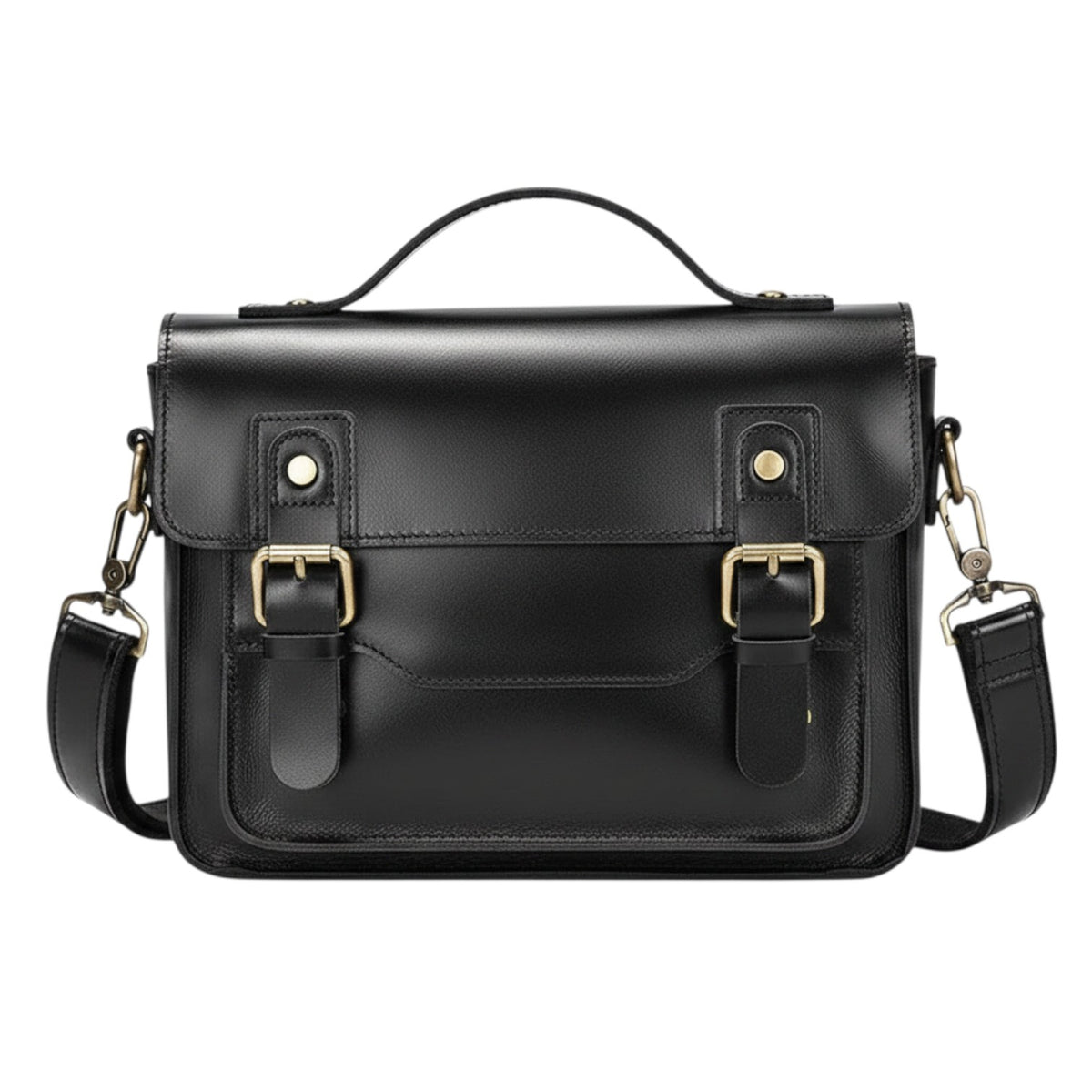 Sac messager noir en cuir véritable Univers Sac avec boucles vintage et bandoulière réglable pour homme