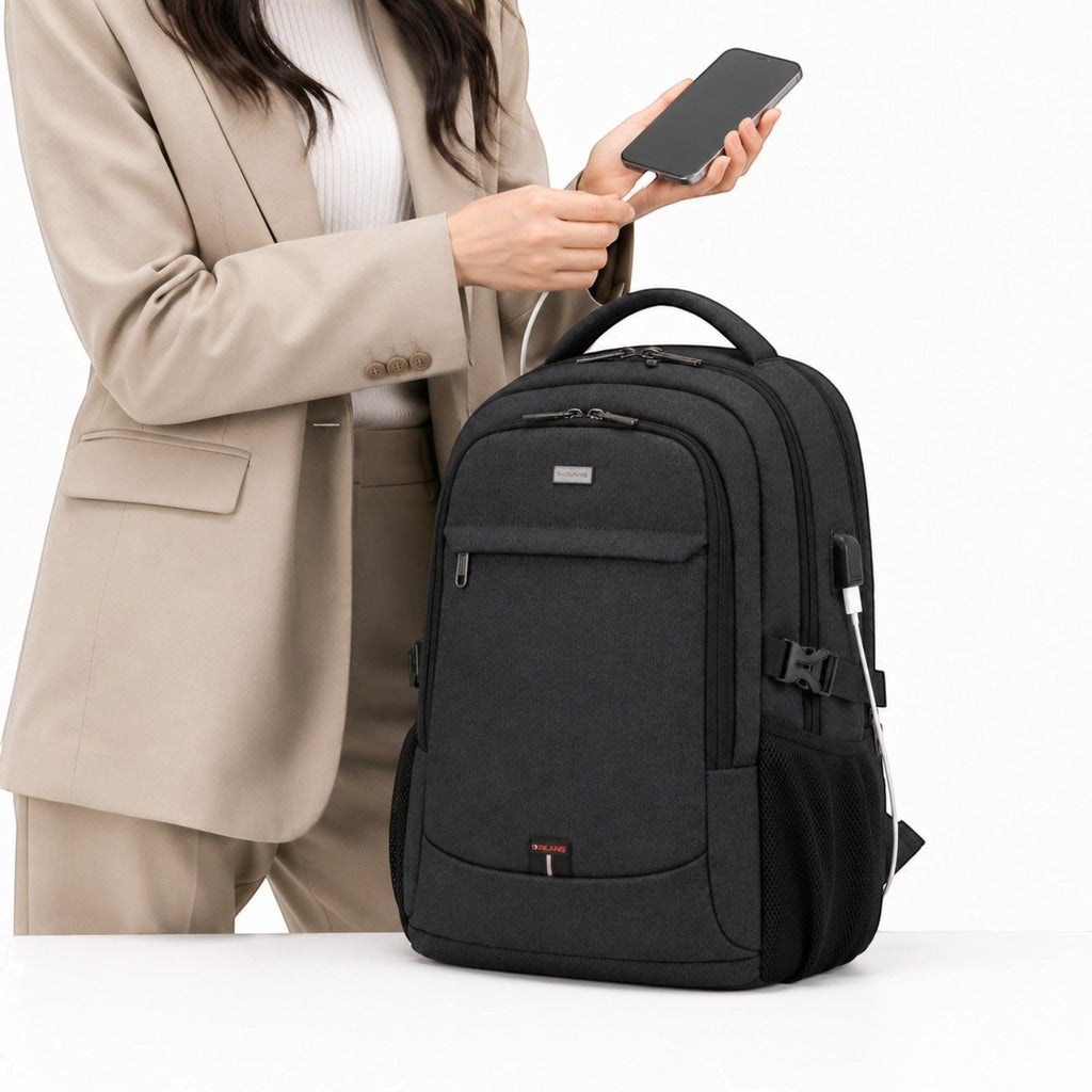 Univers Sac noir imperméable pour ordinateur portable 17,3 pouces avec port de chargement USB.