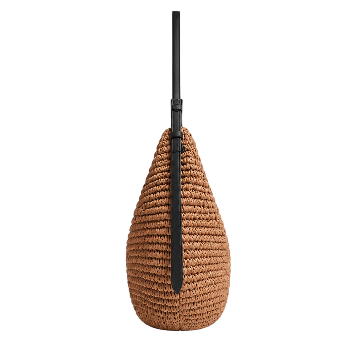 Sac hobo en paille marron avec anse noire, fermeture zippée, par Univers Sac
