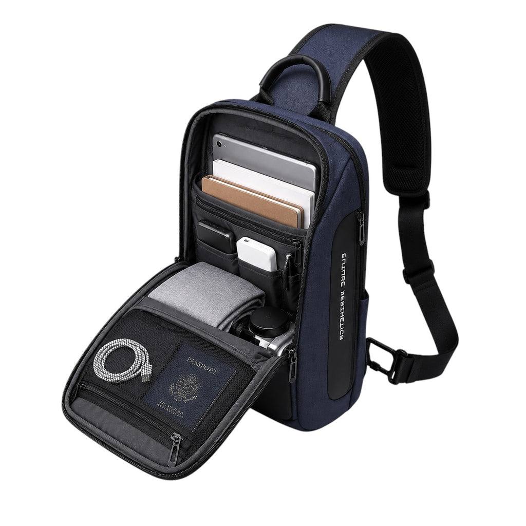 Sac de poitrine Univers Sac bleu en tissu Oxford imperméable avec multiples compartiments de rangement organisés