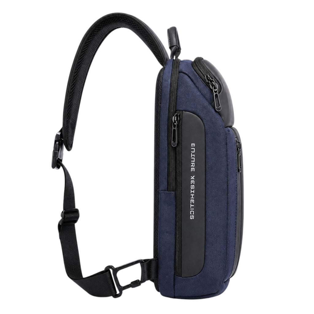 Sac de poitrine Univers Sac bleu en tissu Oxford imperméable avec fermeture éclair et bandoulière réglable