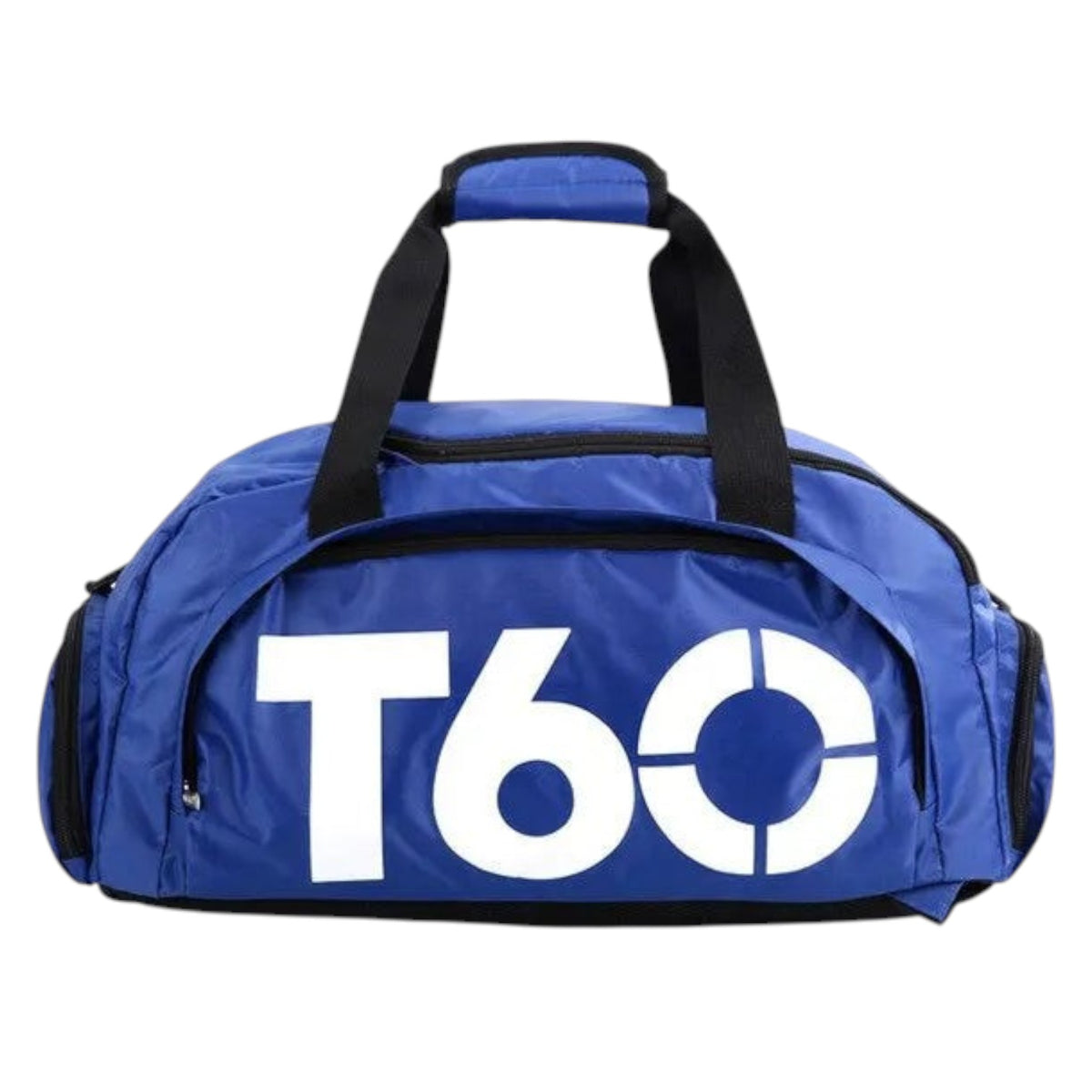 Sac de sport bleu Univers Sac en nylon imperméable avec logo T60 blanc, idéal pour le fitness et les voyages