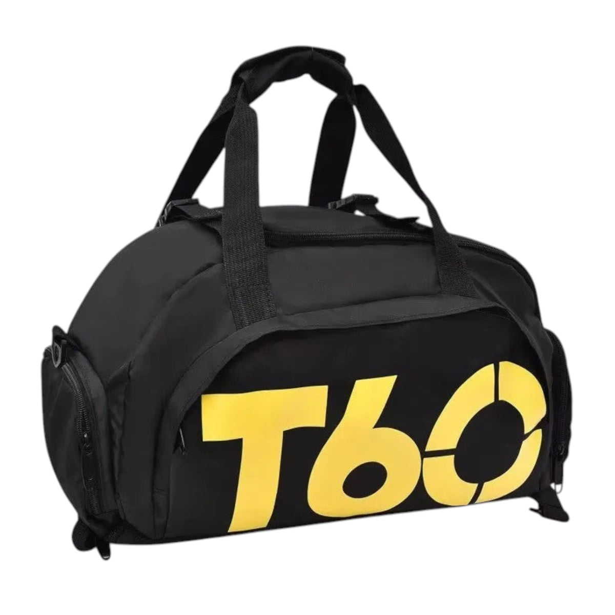 Sac de sport noir imperméable Univers Sac en nylon léger avec logo jaune, idéal pour le fitness et les voyages.