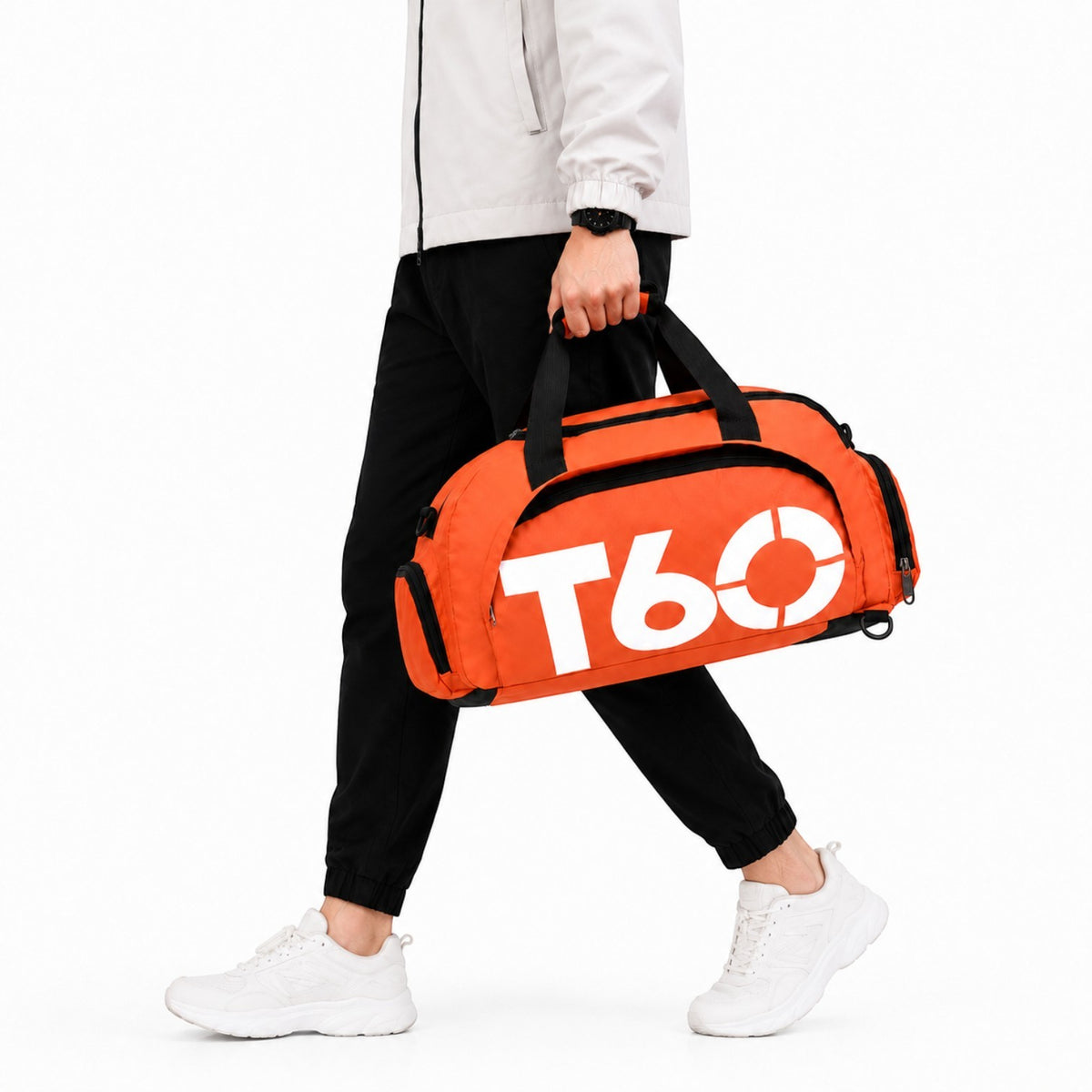 Sac de sport imperméable orange Univers Sac en nylon léger avec logo blanc, porté à la main pour le fitness